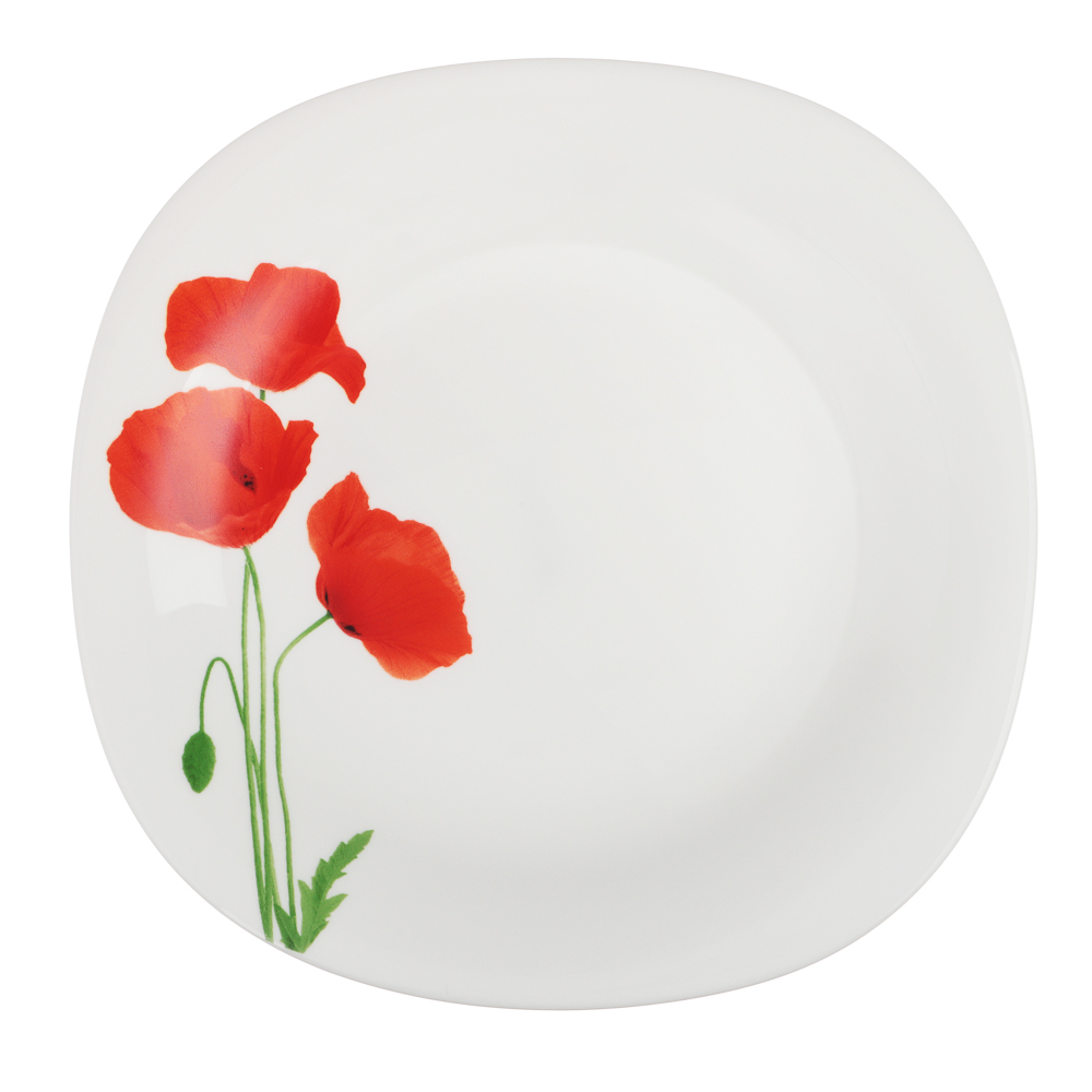 MILLIMI Маки Тарелка десертная, опаловое стекло, 21.5см, квадратная форма, арт.№ 818-308