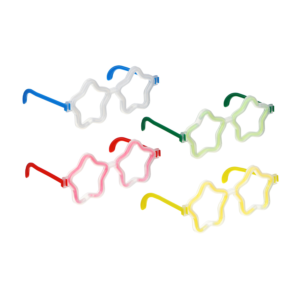 СНОУ БУМ Очки неоновые в виде звездочек, ширина очков 17 см, пластик, 4 цвета, арт.№ 391-307