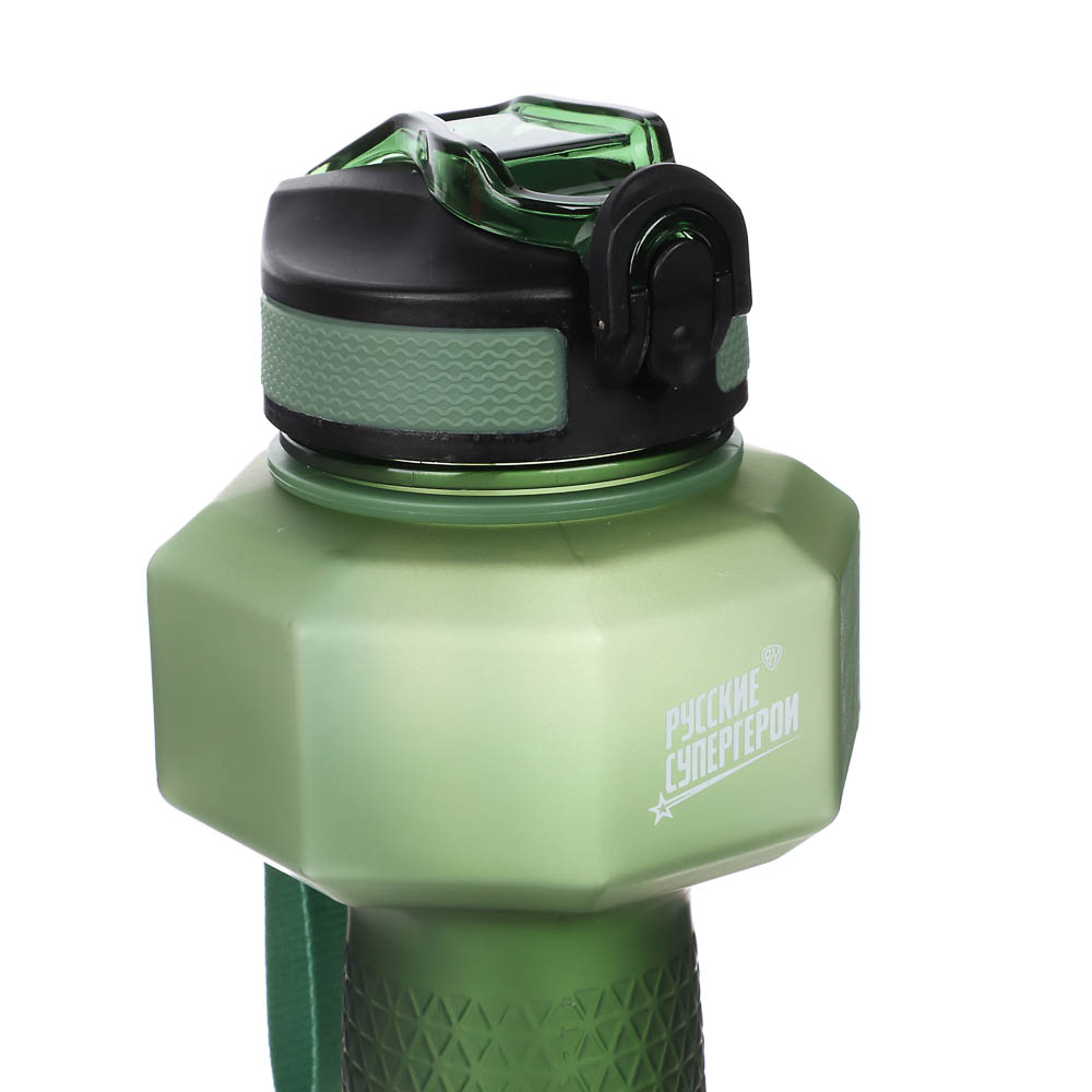 Бутылка спортивная в форме гантели, тм BY Русские Супергерои, 1000мл, 27х10см, пластик PETG, 3 цвета, арт.№ 088-150