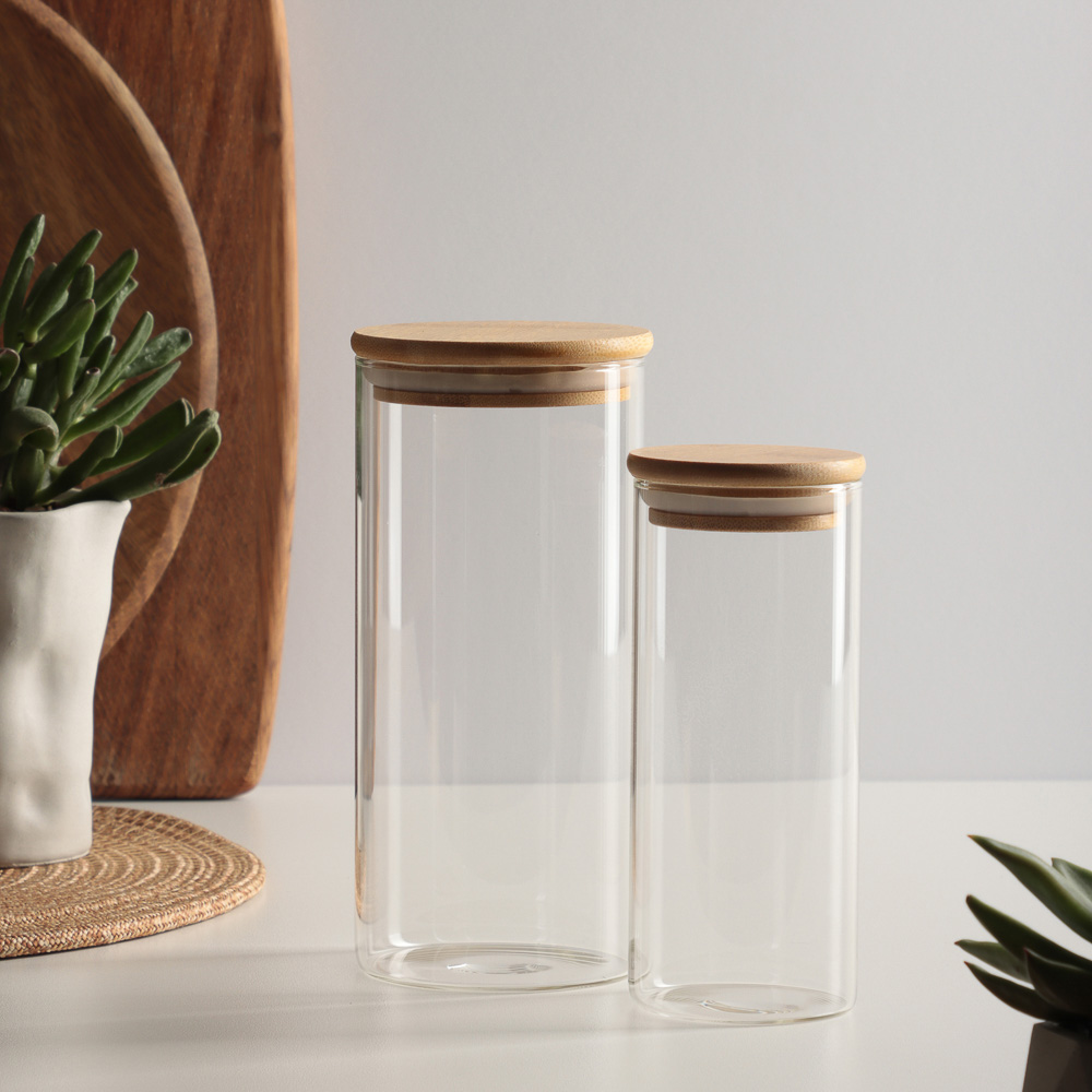 VETTA ЭКО Эллипс Банка для хранения 850мл, 18,5х8,5см, стекло, бамбук, арт.№ 828-274