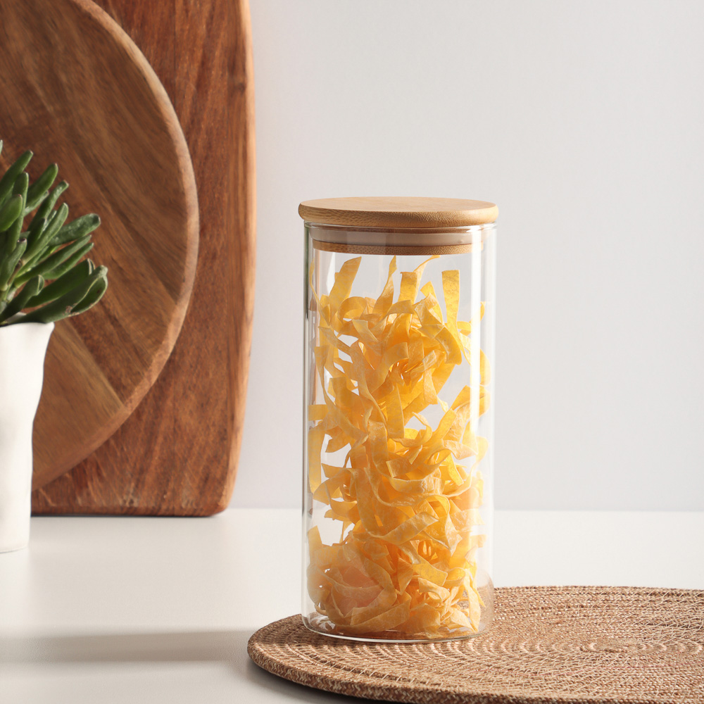 VETTA ЭКО Эллипс Банка для хранения 850мл, 18,5х8,5см, стекло, бамбук, арт.№ 828-274