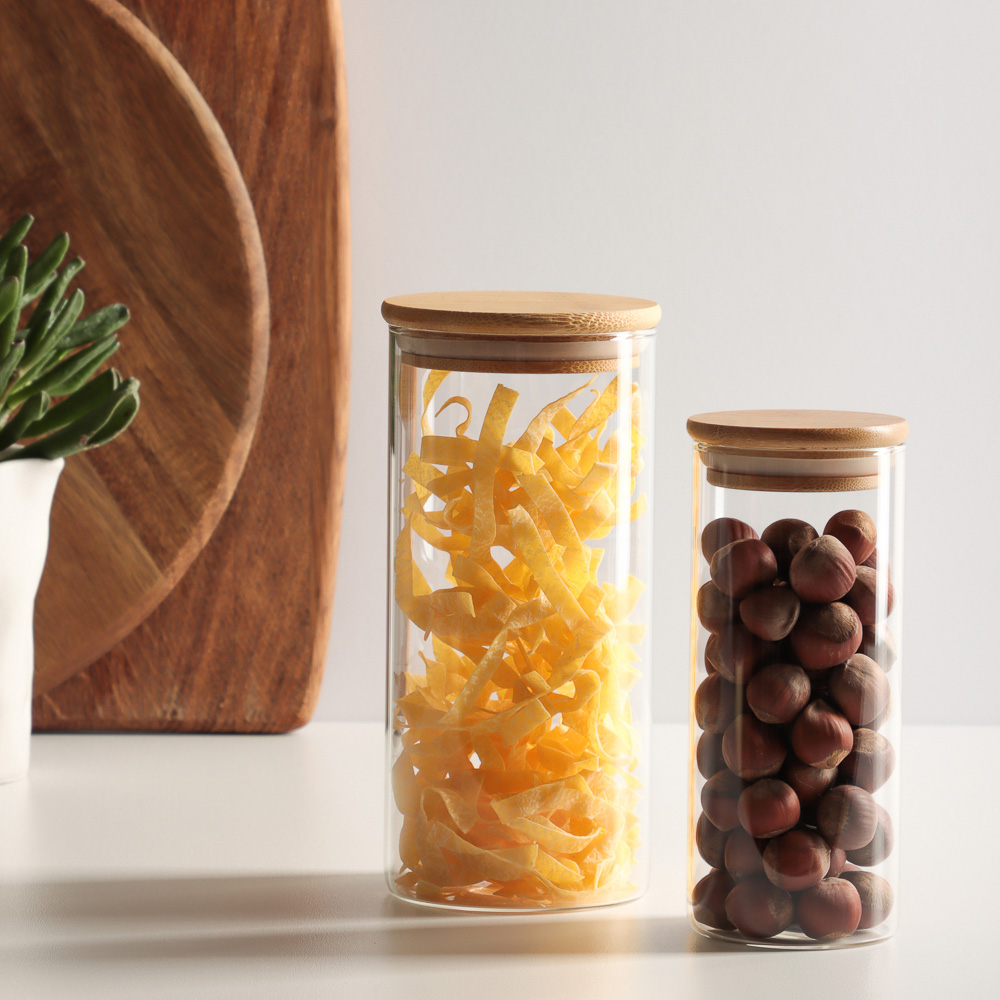 VETTA ЭКО Эллипс Банка для хранения 850мл, 18,5х8,5см, стекло, бамбук, арт.№ 828-274