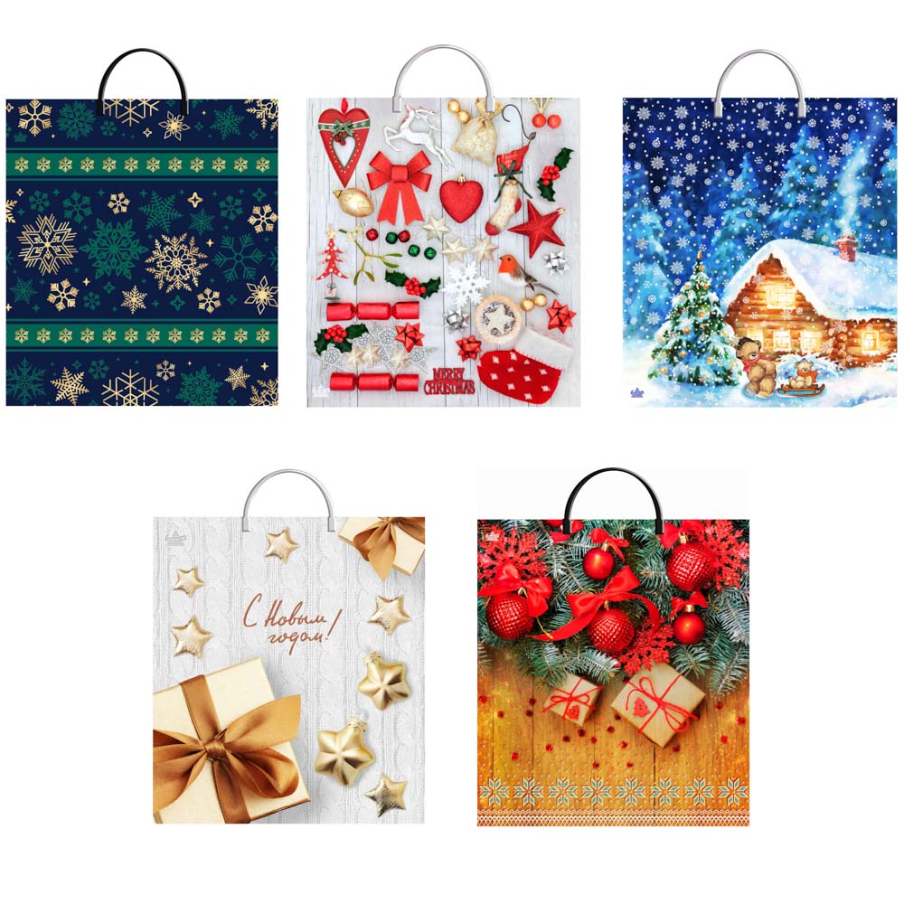 Пакет ПВД с пластиковой ручкой, 40x44см, 100мкм, 5 дизайнов., арт.№ 369-469