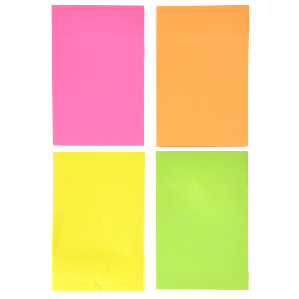 Блок с клеевым краем неоновый 51x76мм, 100 листов, ассорти 4 цвета блоков, арт.№ 533-014