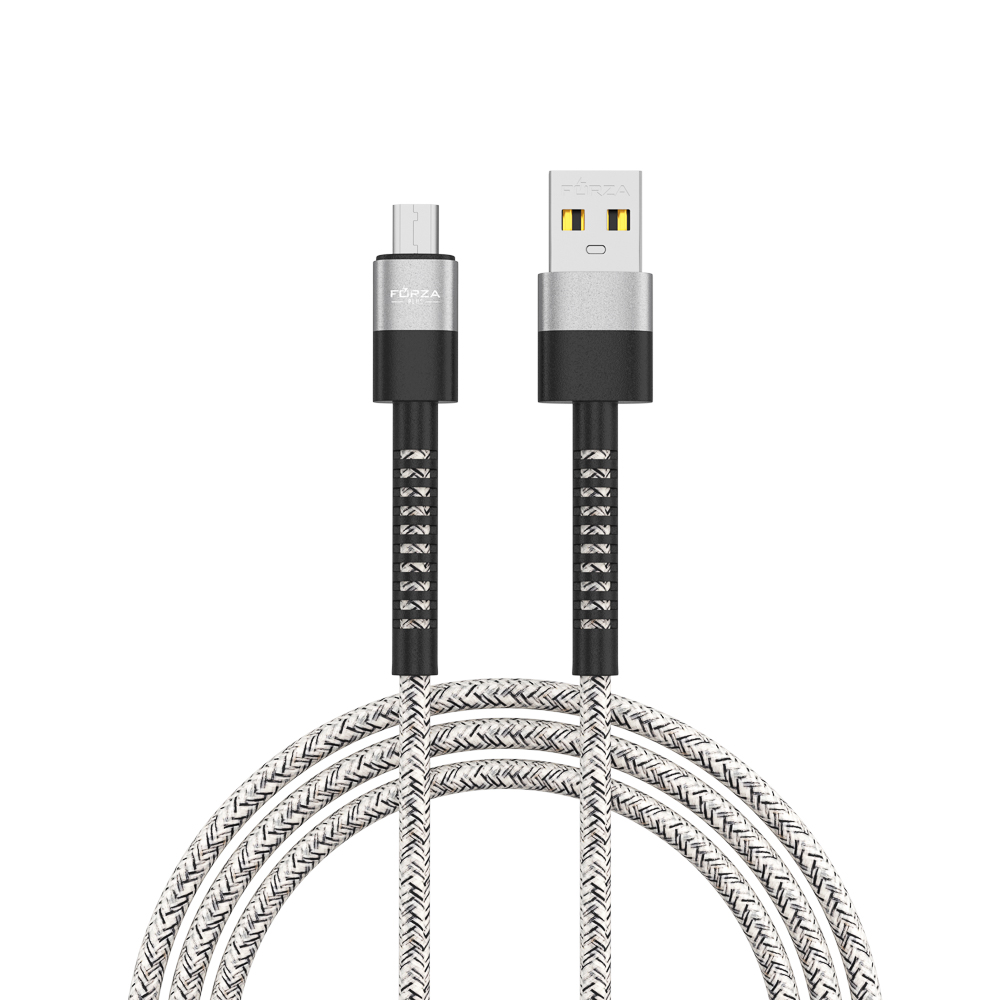Кабель для зарядки USB(A)-microUSB FORZA Вертикаль, 1м, быстр зар 2.4А, 12Вт, тканевый , серый, арт.№ 931-359