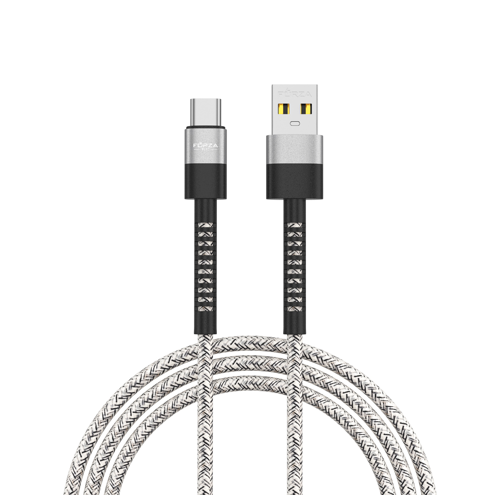 Кабель для зарядки USB(A)-Type C FORZA Вертикаль, 1м, Быстрая зарядка 2.4А, 12Вт, тканевый , серый, арт.№ 931-360