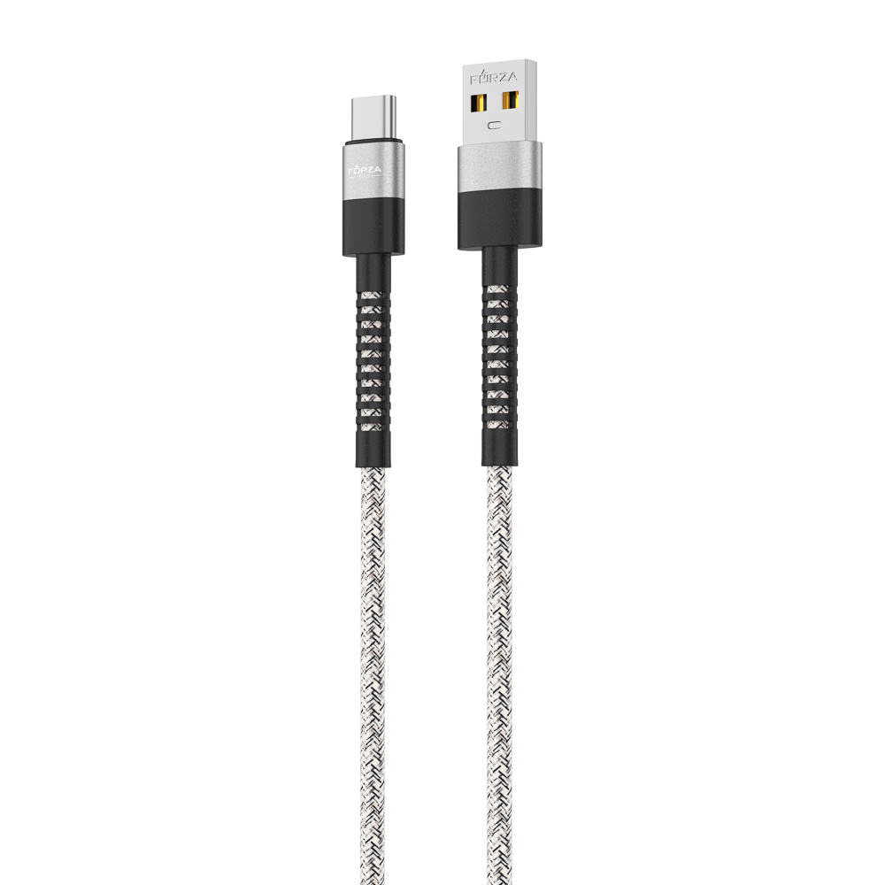 Кабель для зарядки USB(A)-Type C FORZA Вертикаль, 1м, Быстрая зарядка 2.4А, 12Вт, тканевый , серый, арт.№ 931-360