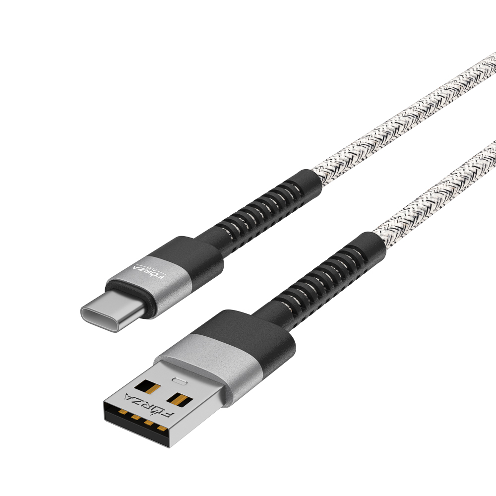 Кабель для зарядки USB(A)-Type C FORZA Вертикаль, 1м, Быстрая зарядка 2.4А, 12Вт, тканевый , серый, арт.№ 931-360
