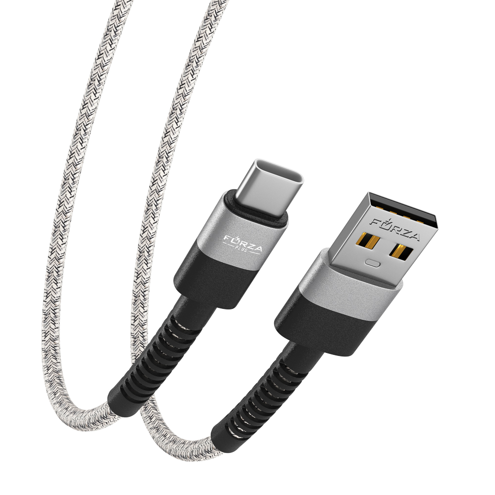 Кабель для зарядки USB(A)-Type C FORZA Вертикаль, 1м, Быстрая зарядка 2.4А, 12Вт, тканевый , серый, арт.№ 931-360