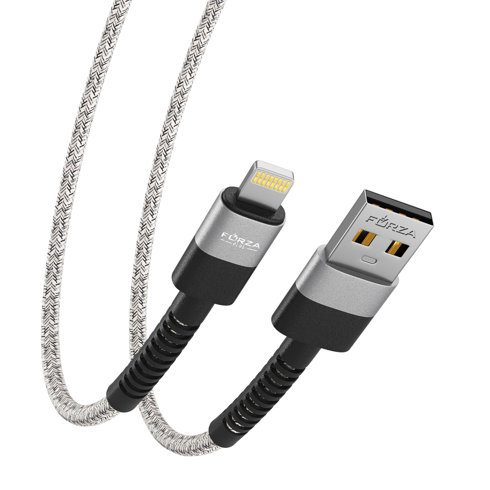 Кабель для зарядки USB(A)-iP FORZA Вертикаль, 1м, 2А, 10Вт, тканевый , серый, арт.№ 931-361