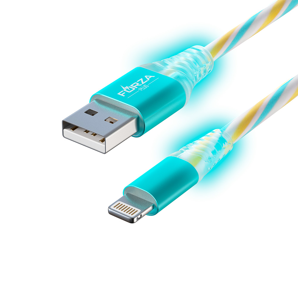 Кабель для зарядки USB(A)-iP FORZA Конфетти, 1м, 1.5А, цветная подсветка, 3 цвета, пакет, арт.№ 443-037