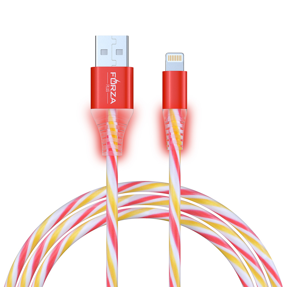 Кабель для зарядки USB(A)-iP FORZA Конфетти, 1м, 1.5А, цветная подсветка, 3 цвета, пакет, арт.№ 443-037