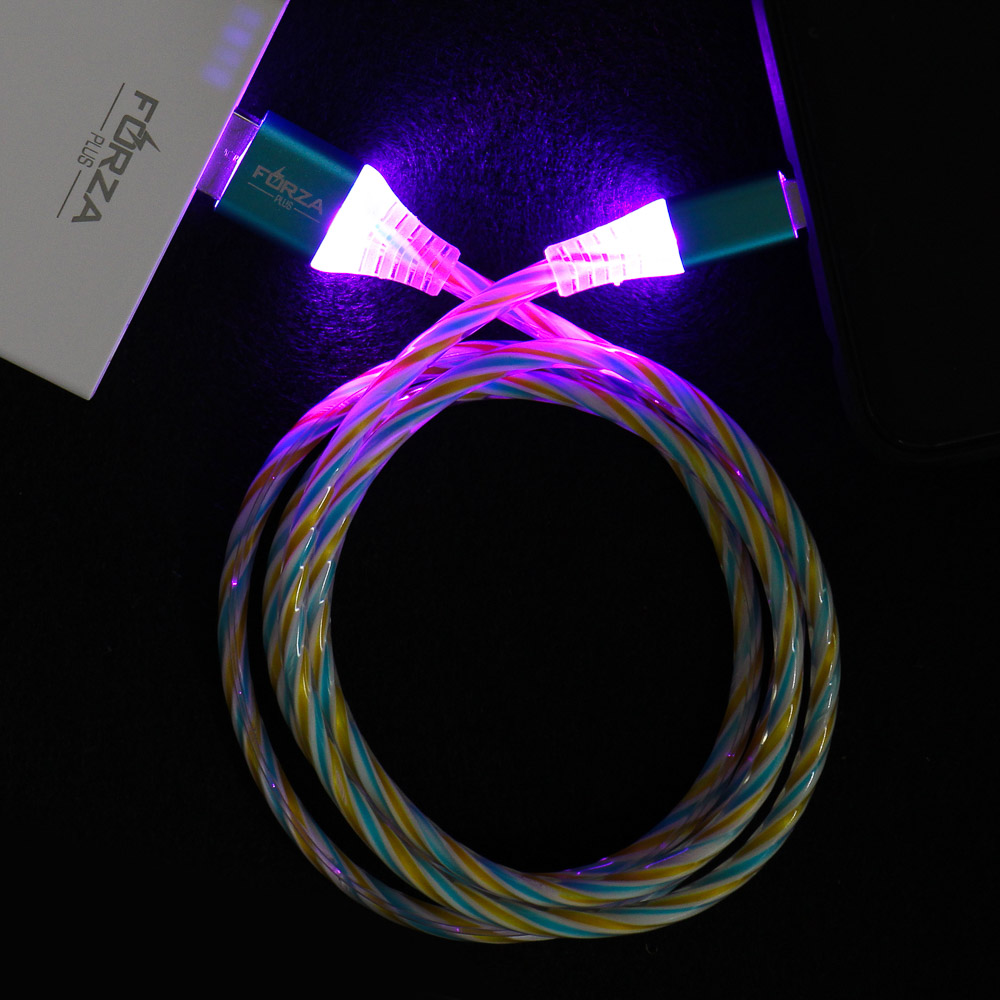 Кабель для зарядки USB(A)-microUSB FORZA Конфетти, 1м, 1.5А, цветная подсветка, 3 цвета, пакет, арт.№ 443-036