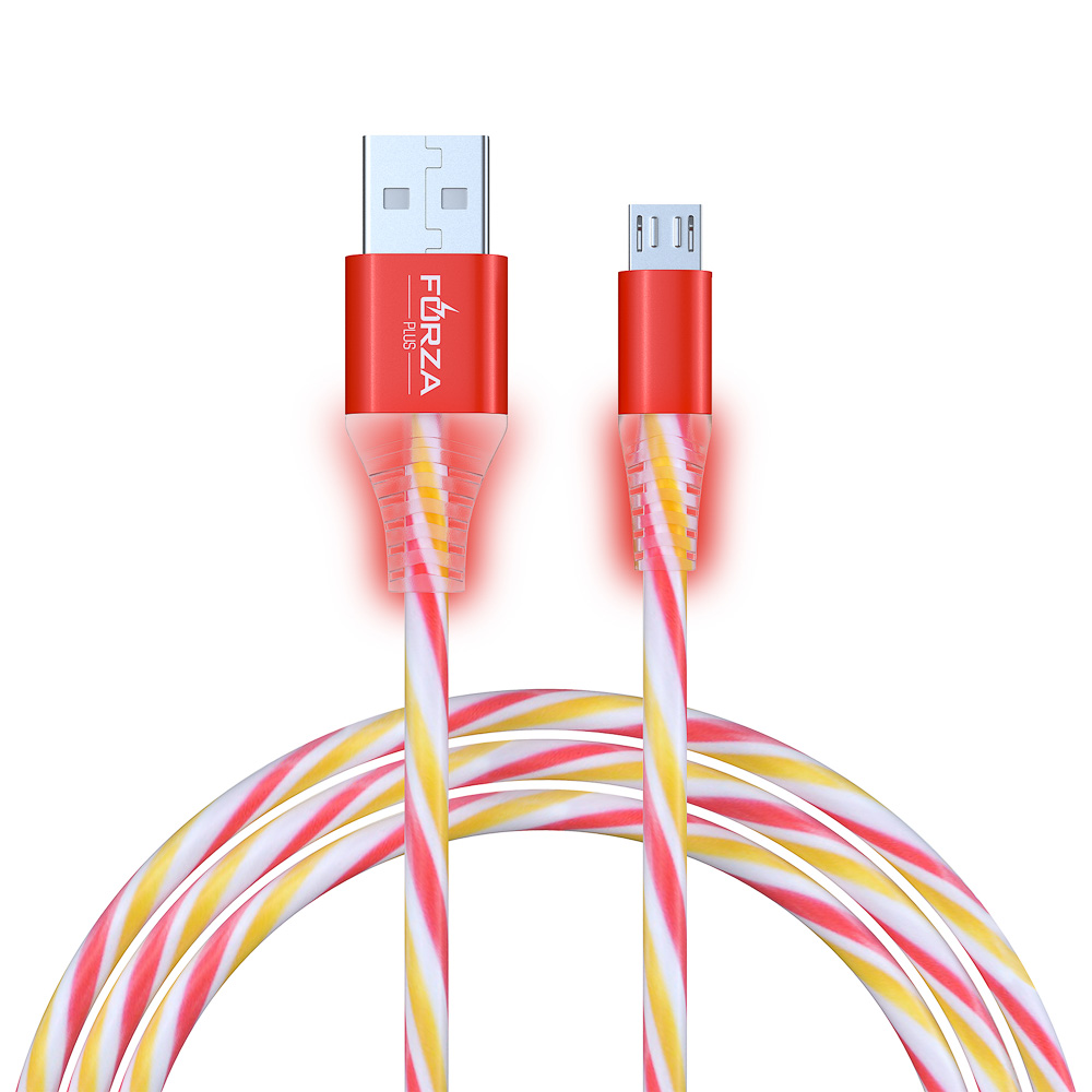 Кабель для зарядки USB(A)-microUSB FORZA Конфетти, 1м, 1.5А, цветная подсветка, 3 цвета, пакет, арт.№ 443-036