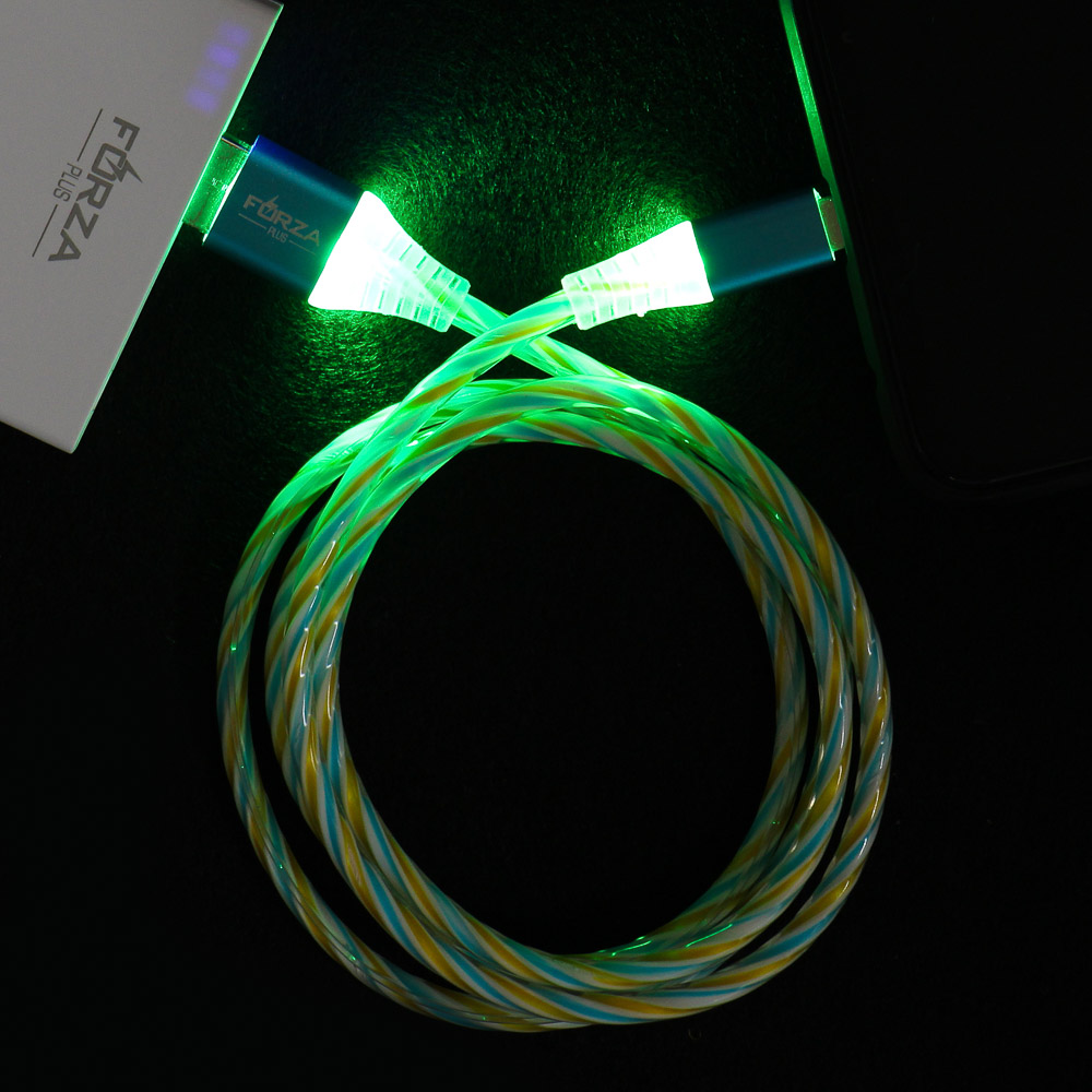 Кабель для зарядки USB(A)-microUSB FORZA Конфетти, 1м, 1.5А, цветная подсветка, 3 цвета, пакет, арт.№ 443-036