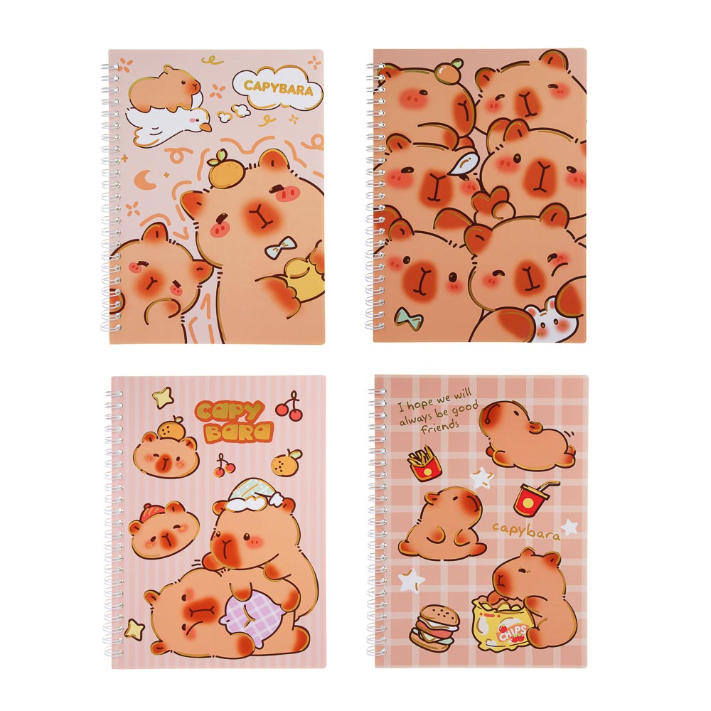 Записная книжка на спирали, 14,5x21см, 58 л., 4 дизайна, Капибары, арт.№ 574-075