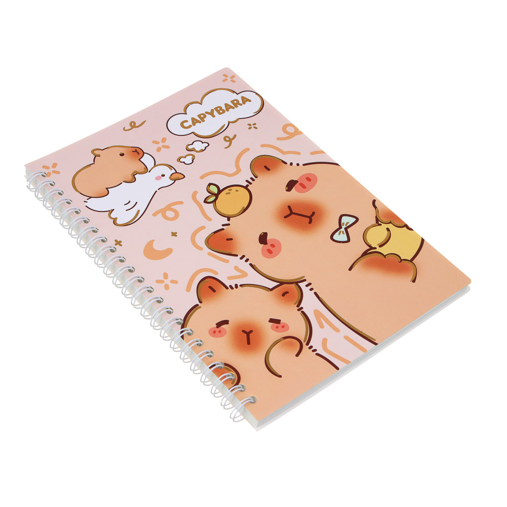 Записная книжка на спирали, 14,5x21см, 58 л., 4 дизайна, Капибары, арт.№ 574-075