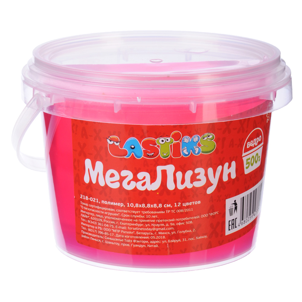 LASTIKS МегаЛизун, ведро 500г, полимер, 10,8х8,8х8,8 см, 12 цветов, арт.№ 218-021