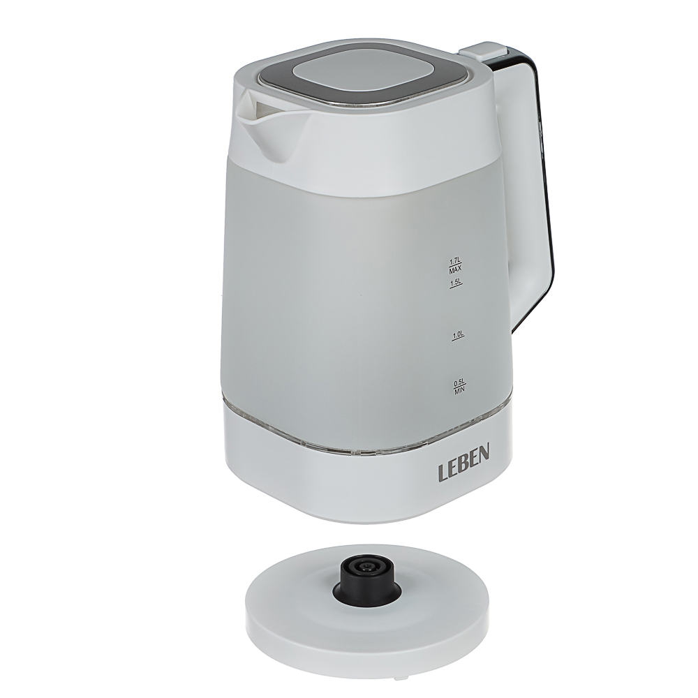 LEBEN Чайник электрический 1,7л матовое стекло, белый, арт.№ 291-140
