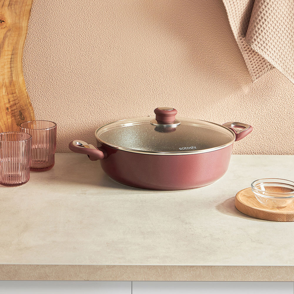 SATOSHI Ла Мери Сотейник литой 4,3л d=28х8см, с крышкой, антипригарное покрытие мрамор, индукция, арт.№ 846-488
