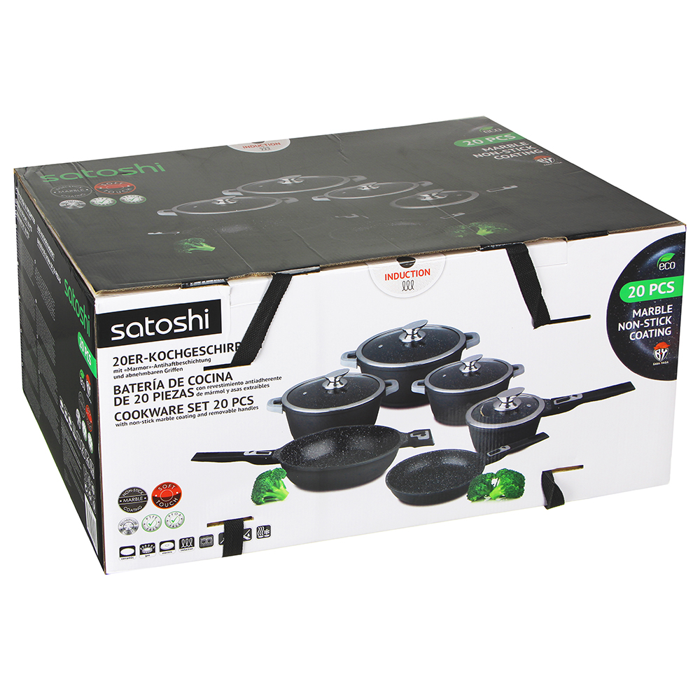 SATOSHI Безансон Набор посуды 20пр, антипригарное покрытие мрамор, съемные ручки, индукция, арт.№ 846-536