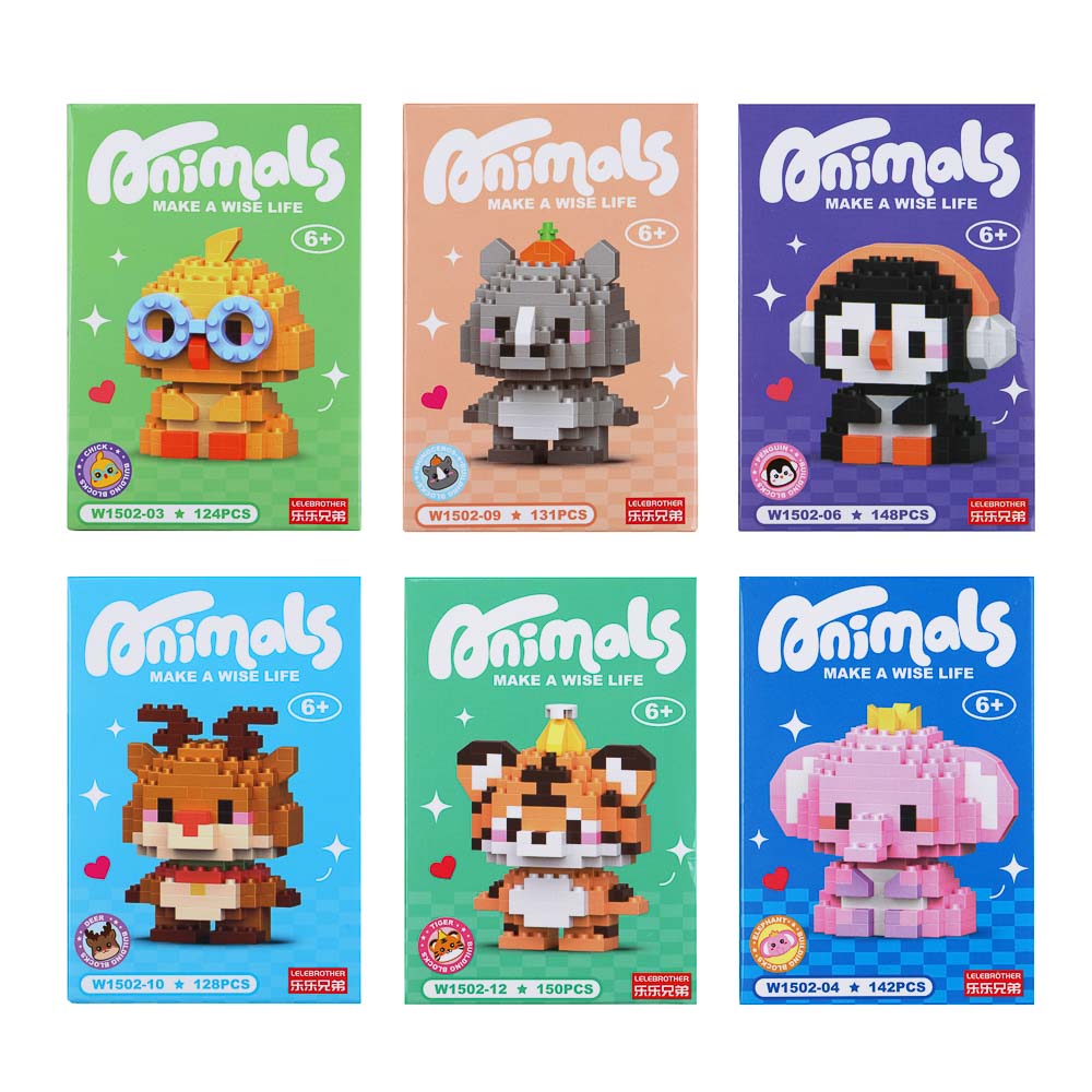 Конструктор мини 3D "Зверюшики", ABS, 7,8х4,1х11,3см, 6 видов, арт.№ 858-074