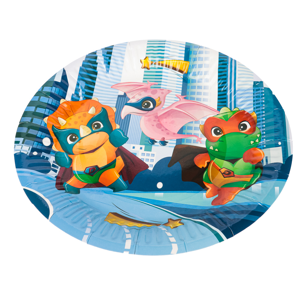 Набор тарелок 6шт, бумага, d18см, с изображением динозавриков, арт.№ 530-251