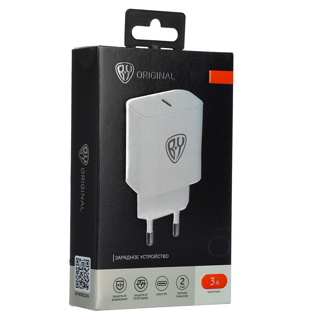 Сетевое зарядное устройство BY Basic 20Вт, USB-C PD,110-240В,50-60Гц, пластик, белый, арт.№ 916-247