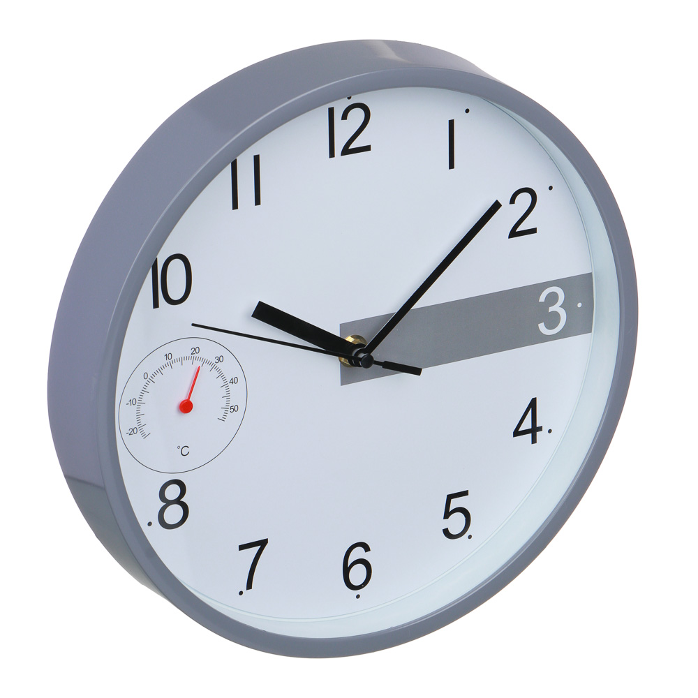 LADECOR CHRONO Часы настенные круглые, пластик, 24,6х24,6х4,2 см, 1xАА, цвет окантовки серый, арт.№ 581-251