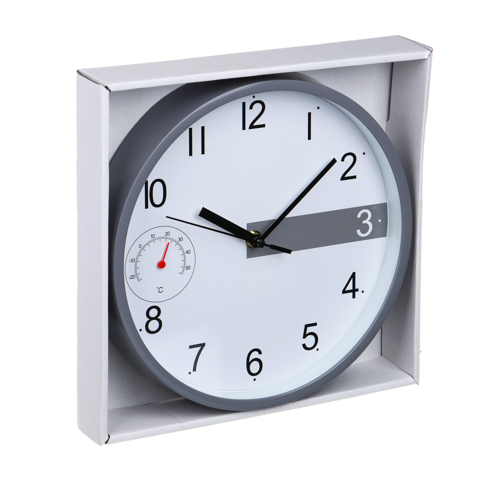 LADECOR CHRONO Часы настенные круглые, пластик, 24,6х24,6х4,2 см, 1xАА, цвет окантовки серый, арт.№ 581-251