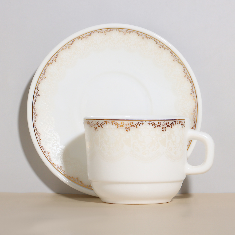 MILLIMI Руан Чайная пара (чашка 250мл., блюдце 15см) опаловое стекло, 21057, арт.№ 818-620