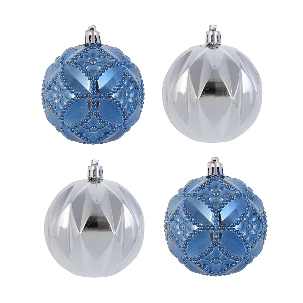 СНОУ БУМ Набор шаров 8 см, 4 шт, синий, серебро, 26-138, арт.№ 373-568