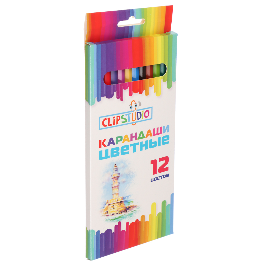 Карандаши 12цв. ClipStudio шестигранные заточ., пластик, в карт.кор. с подвесом, арт.№ 228-012