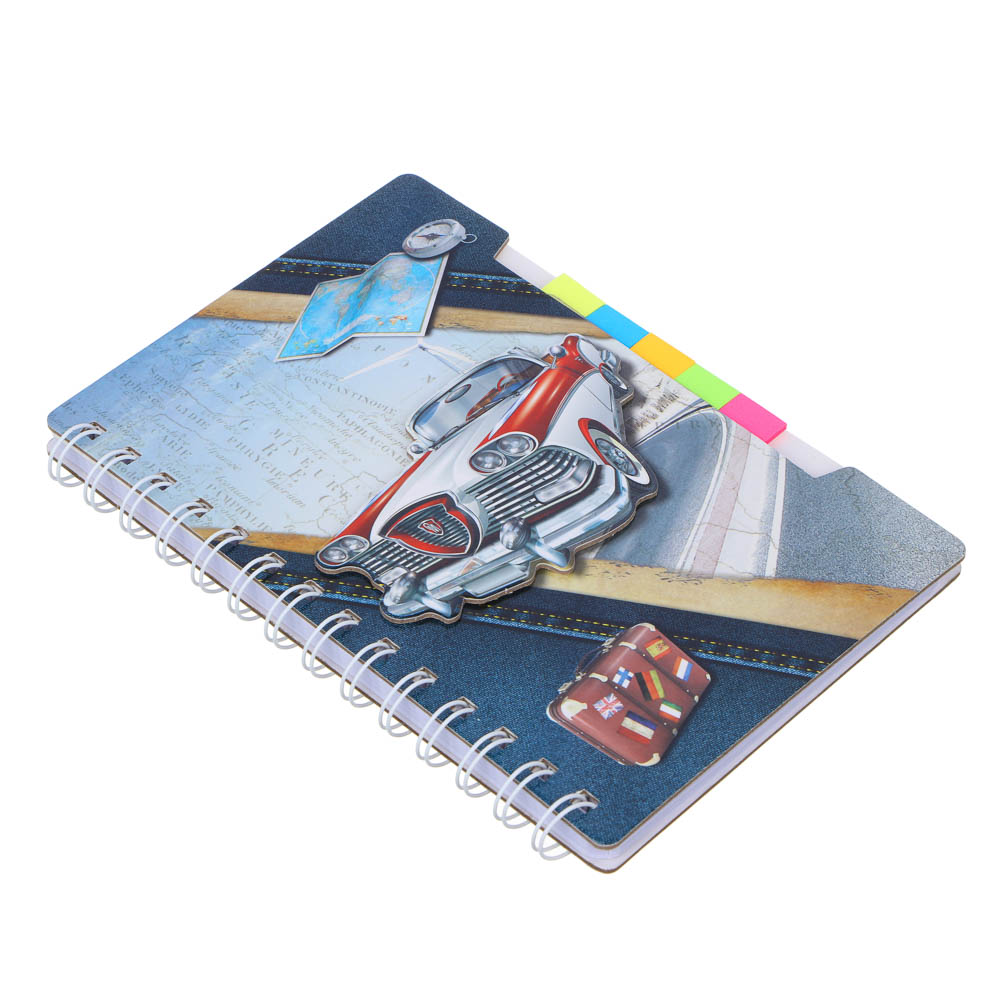 Записная книжка 19х12,7см, 60л., "Транспорт", тв. обложка, спираль, аппликация, разделители, 4 диз., арт.№ 557-061