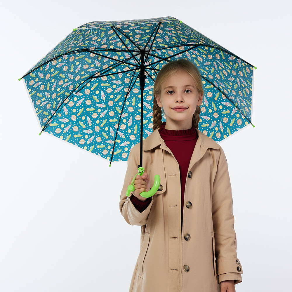 Зонт-трость, детский, POE, пластик, сплав, 50см, 8 спиц, космос зеленый, МП-3, арт.№ 302-383