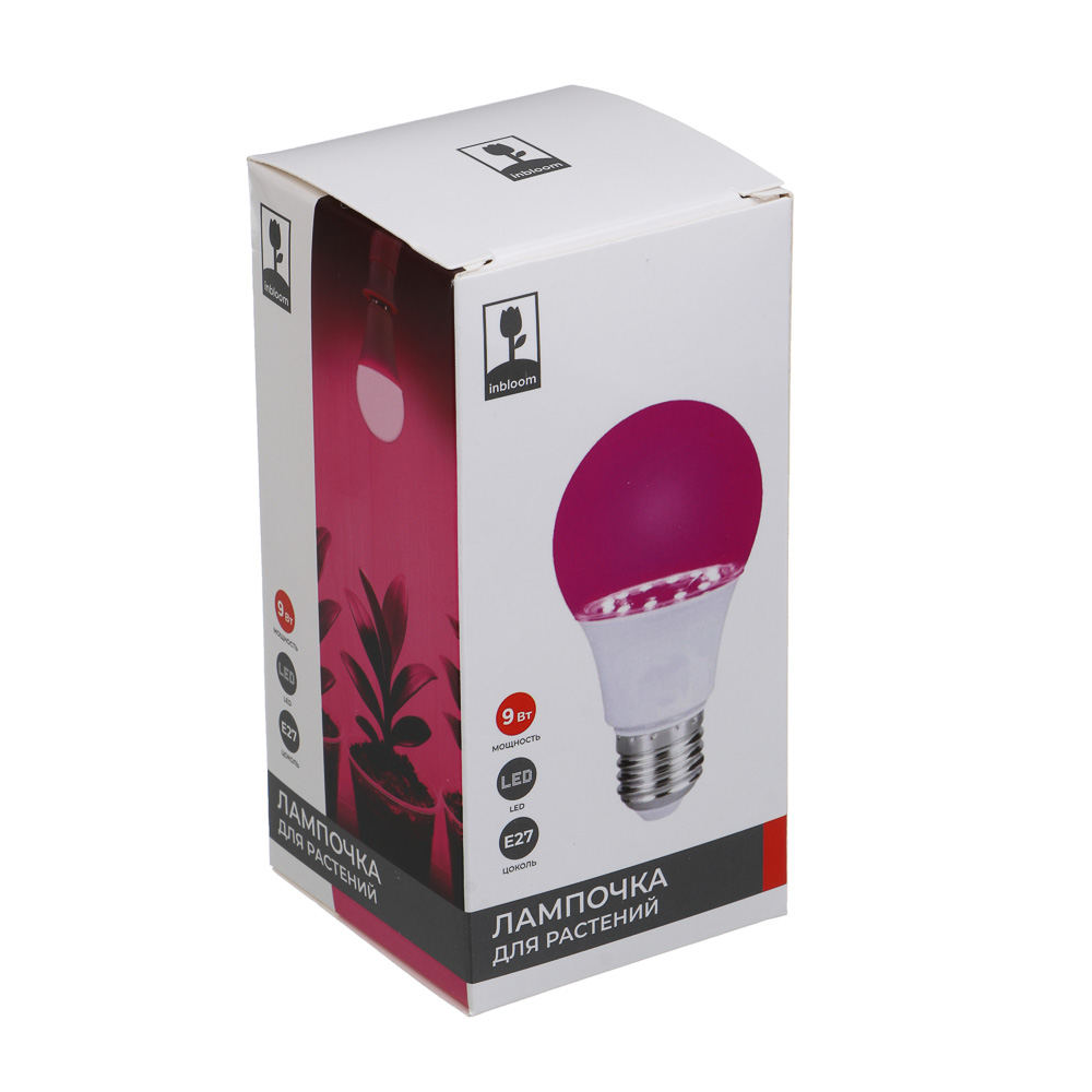 INBLOOM Лампочка для растений, 6х12см, 10LED, фиолетовый, Е27, 9Вт, PC, арт.№ 185-079