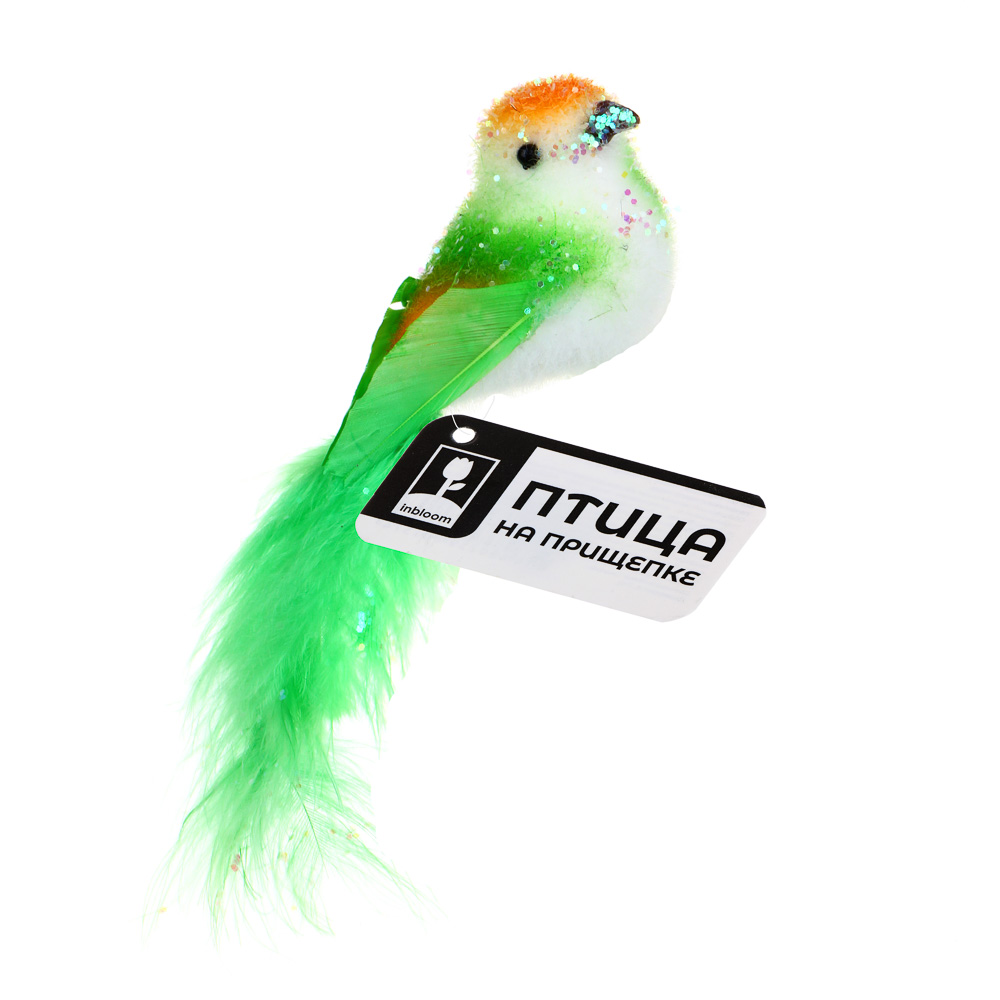 INBLOOM Птица на прищепке 17x5см, пенополистирол, страусиное перо, арт.№ 153-118