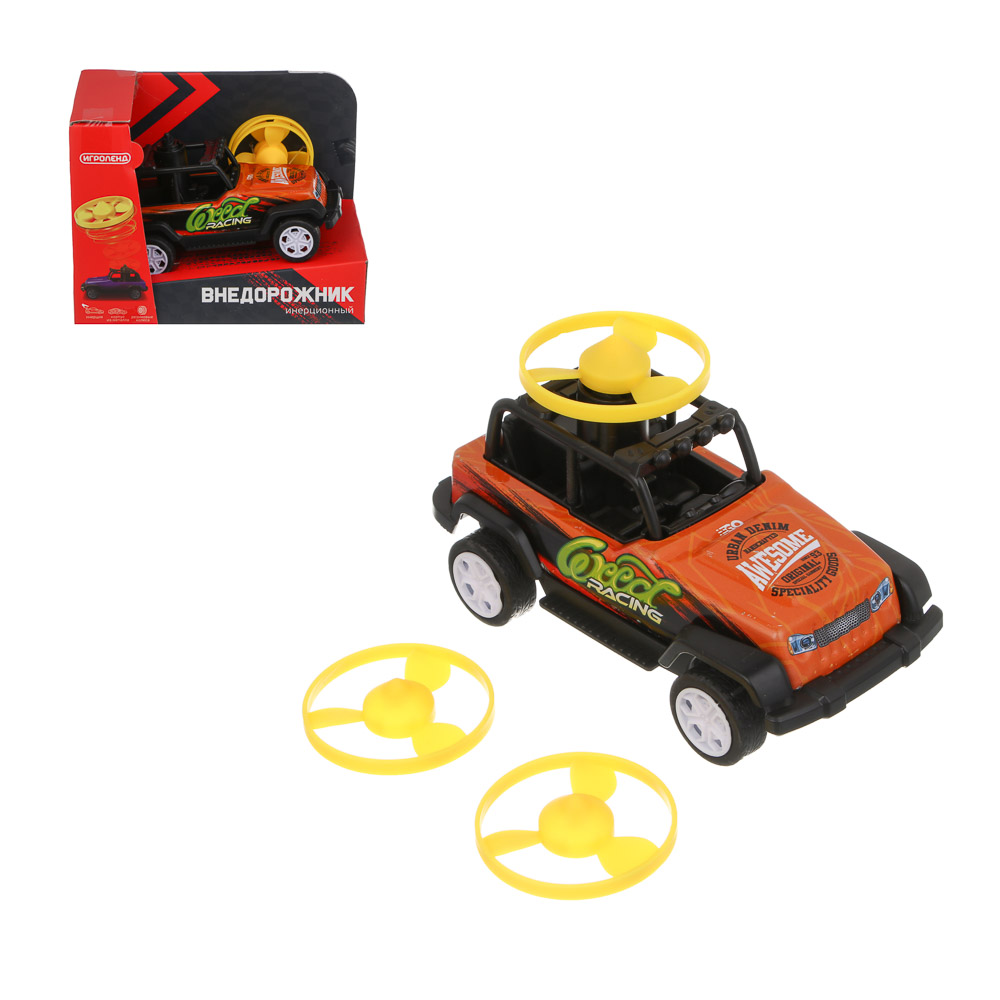 ИГРОЛЕНД Внедорожник инерционный с волчками, металл, 15х11,1х9 см, 4 дизайна, арт.№ 292-476
