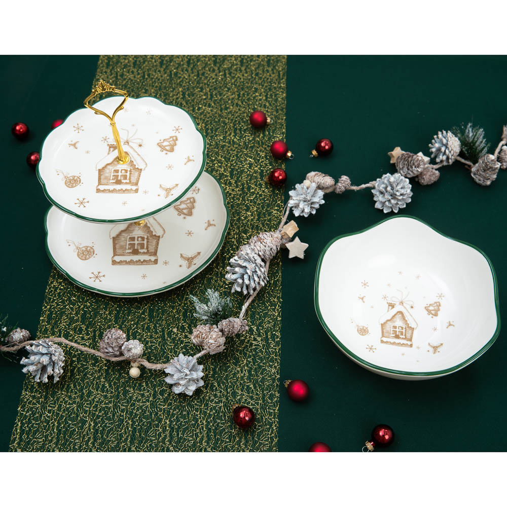 MILLIMI Пряничный домик Ваза для фруктов двухъярусная d20см, d24,5см, керамика, арт.№ 820-124