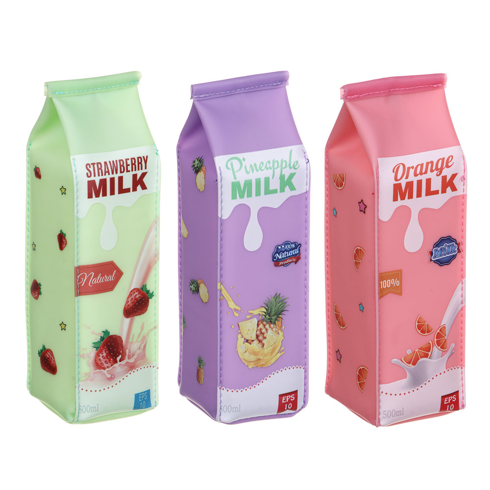 Пенал фигурный 21х6х6см, 1 отделение, в виде пакета молока, ПВХ, 3 дизайна, арт.№ 238-051