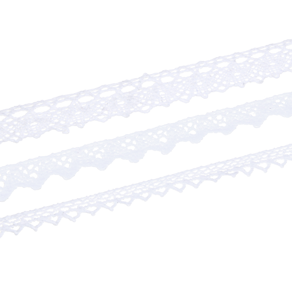 Кружево вязаное, длина 3м, ширина 12мм, 14мм, 18мм, полиэстер, хлопок, 3 дизайна, арт.№ 308-289