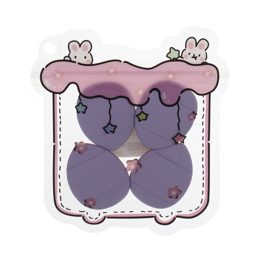 Набор спонжей для тональной основы 4 шт тм ЮНИLOOK, полиуретан, 4 цвета, 2 дизайна, арт.№ 357-402