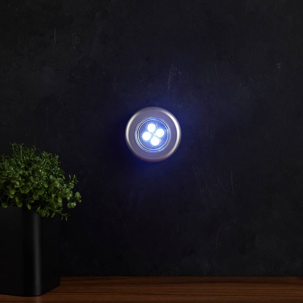 Светильник точечный нажимной BY, 6,5см, 3xААА, 4 LED, пластик, арт.№ 417-072