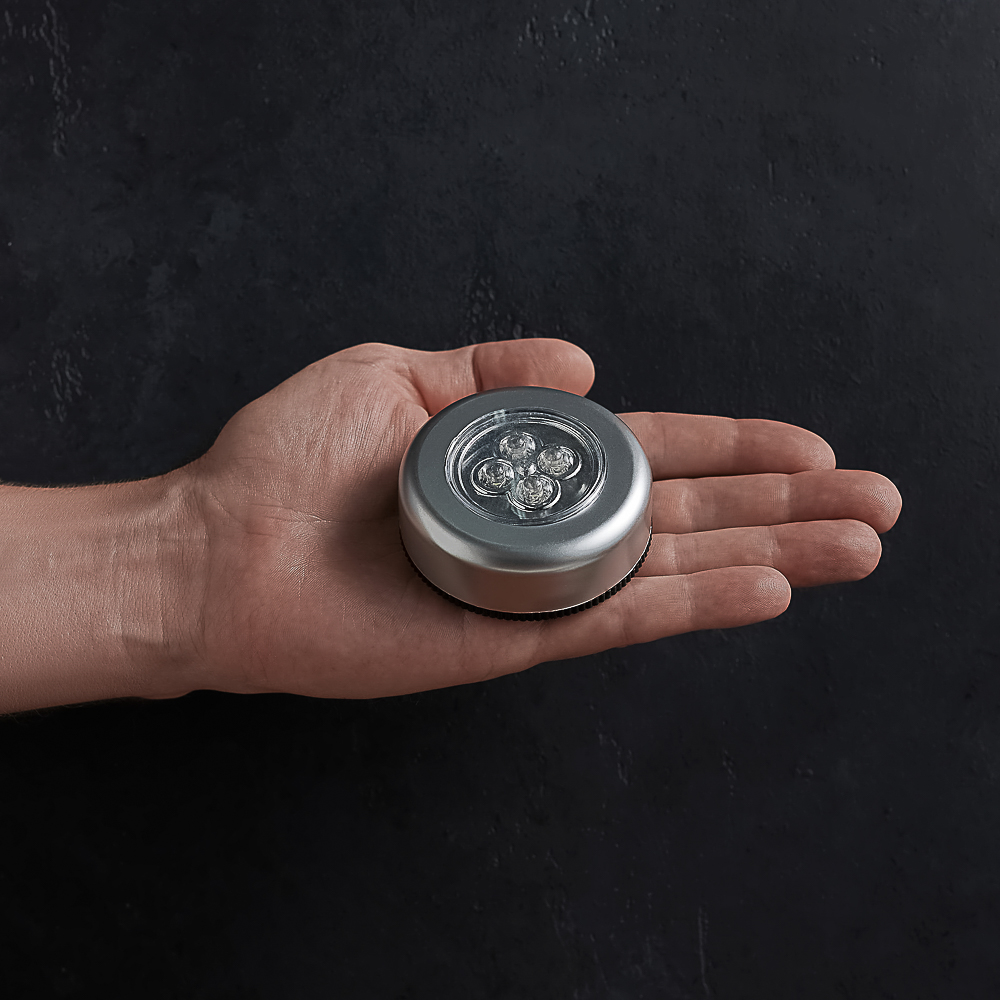 Светильник точечный нажимной BY, 6,5см, 3xААА, 4 LED, пластик, арт.№ 417-072