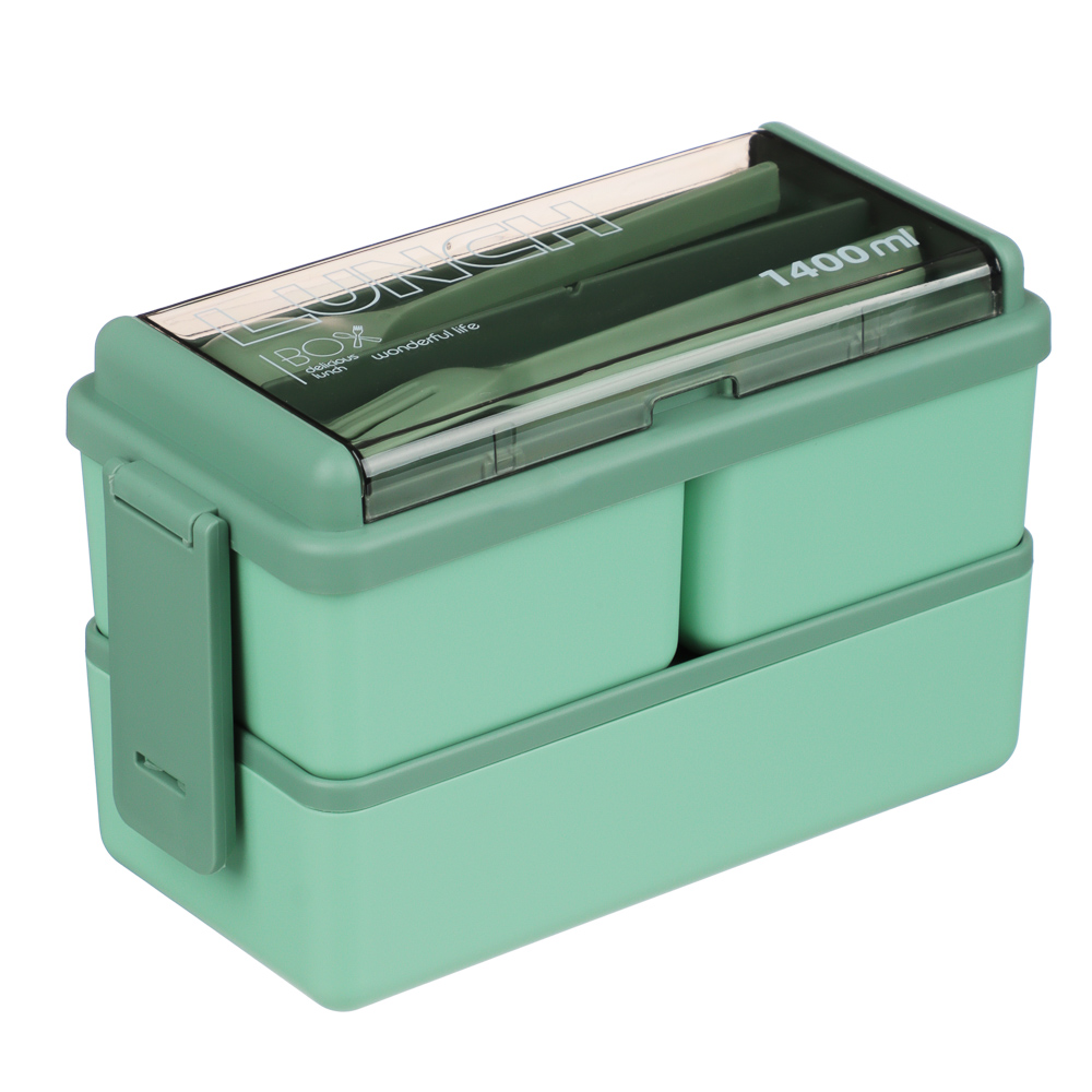 Ланч-бокс, 1400мл, со столовыми приборами (ложка вилка) PP/PS/TPR, арт.№ 841-888