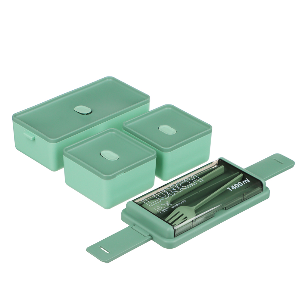Ланч-бокс, 1400мл, со столовыми приборами (ложка вилка) PP/PS/TPR, арт.№ 841-888