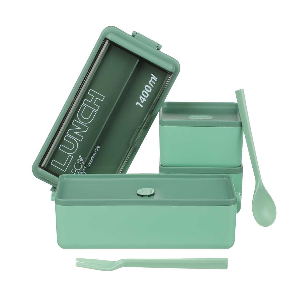Ланч-бокс, 1400мл, со столовыми приборами (ложка вилка) PP/PS/TPR, арт.№ 841-888