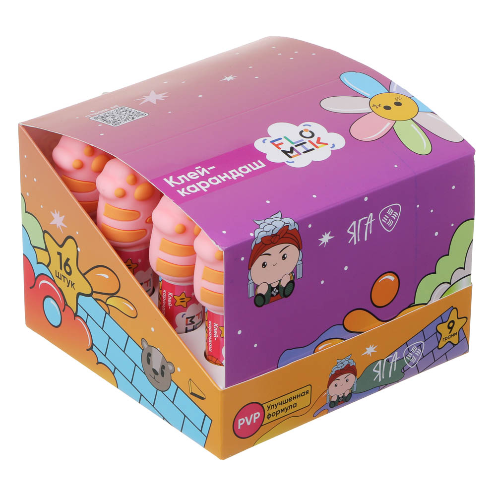 Клей-карандаш FLOMIK 9 грамм, колпачок в форме лапки, улучшенная формула PVP, арт.№ 586-001