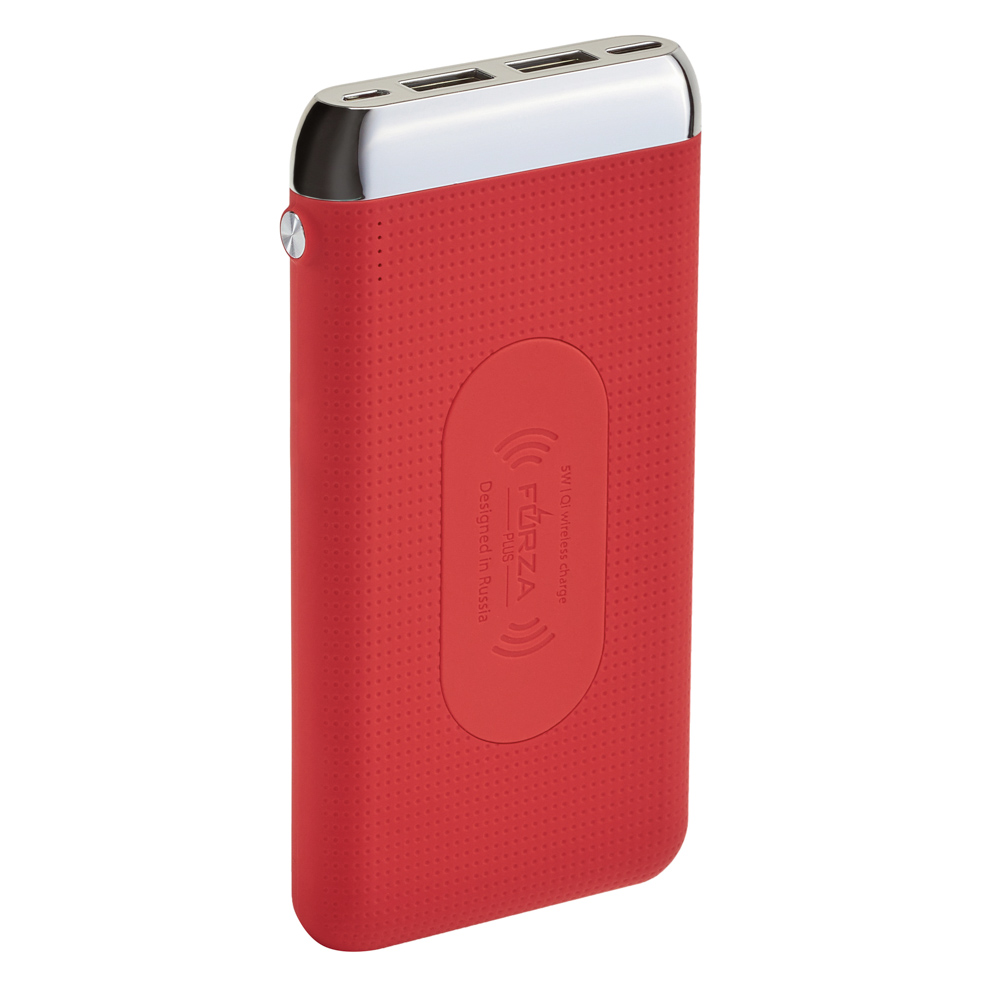 Аккумулятор мобильный FORZA 8000мАч, 2xUSB, 2А, с беспроводной зарядкой, прорезиненный, 3 цвета, арт.№ 916-215