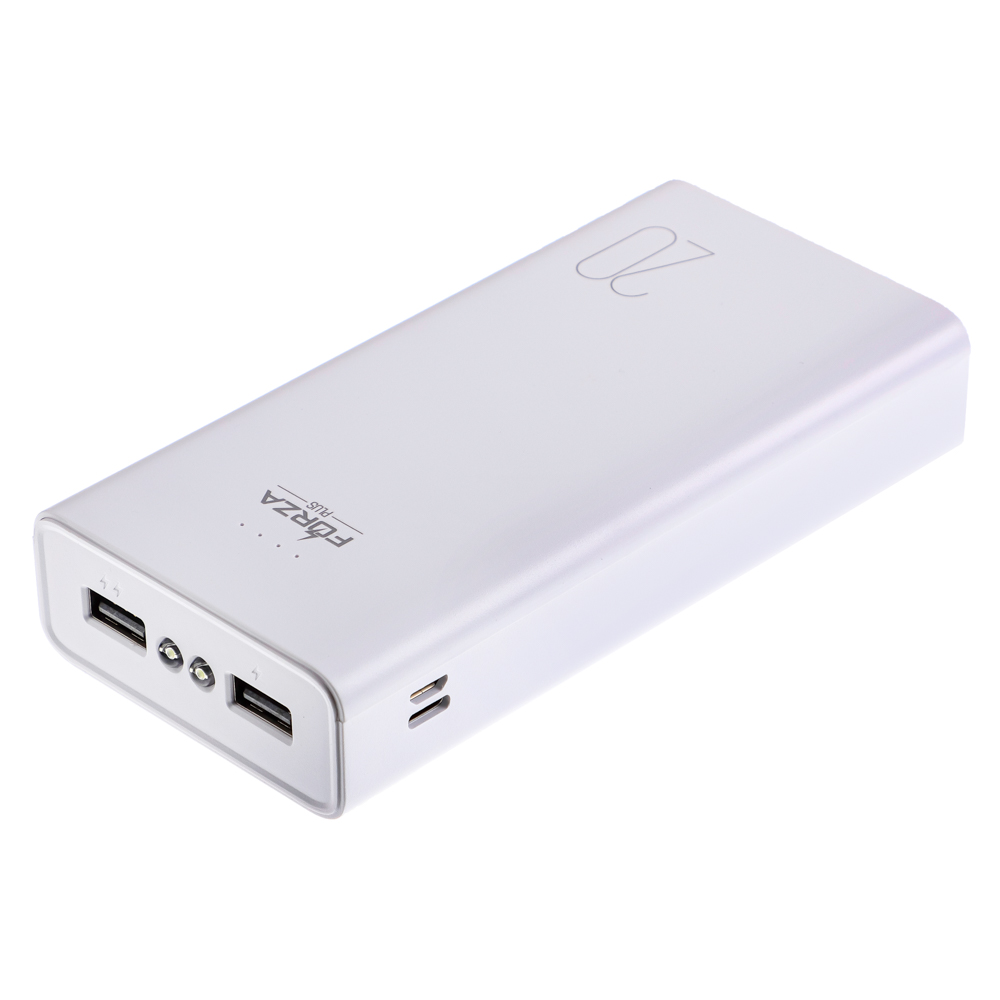 Аккумулятор мобильный FORZA 20000мАч, 2xUSB, 2А, фонарик, 2 цвета, арт.№ 916-163